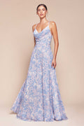 Line Soft Satin Print Dress