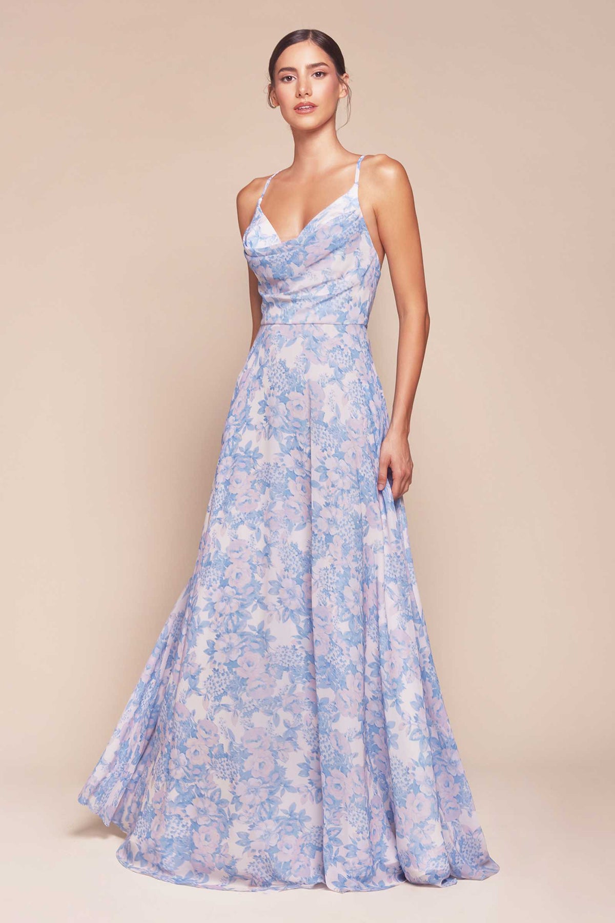 Line Soft Satin Print Dress