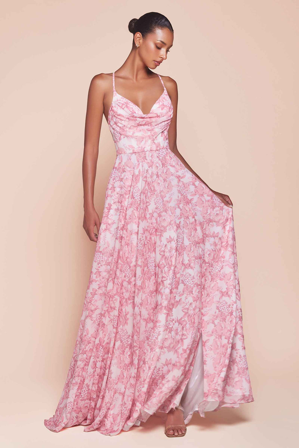 Line Soft Satin Print Dress