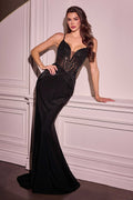 Dress Fit & Flare Stretch Satin Crystal Embellished Gown