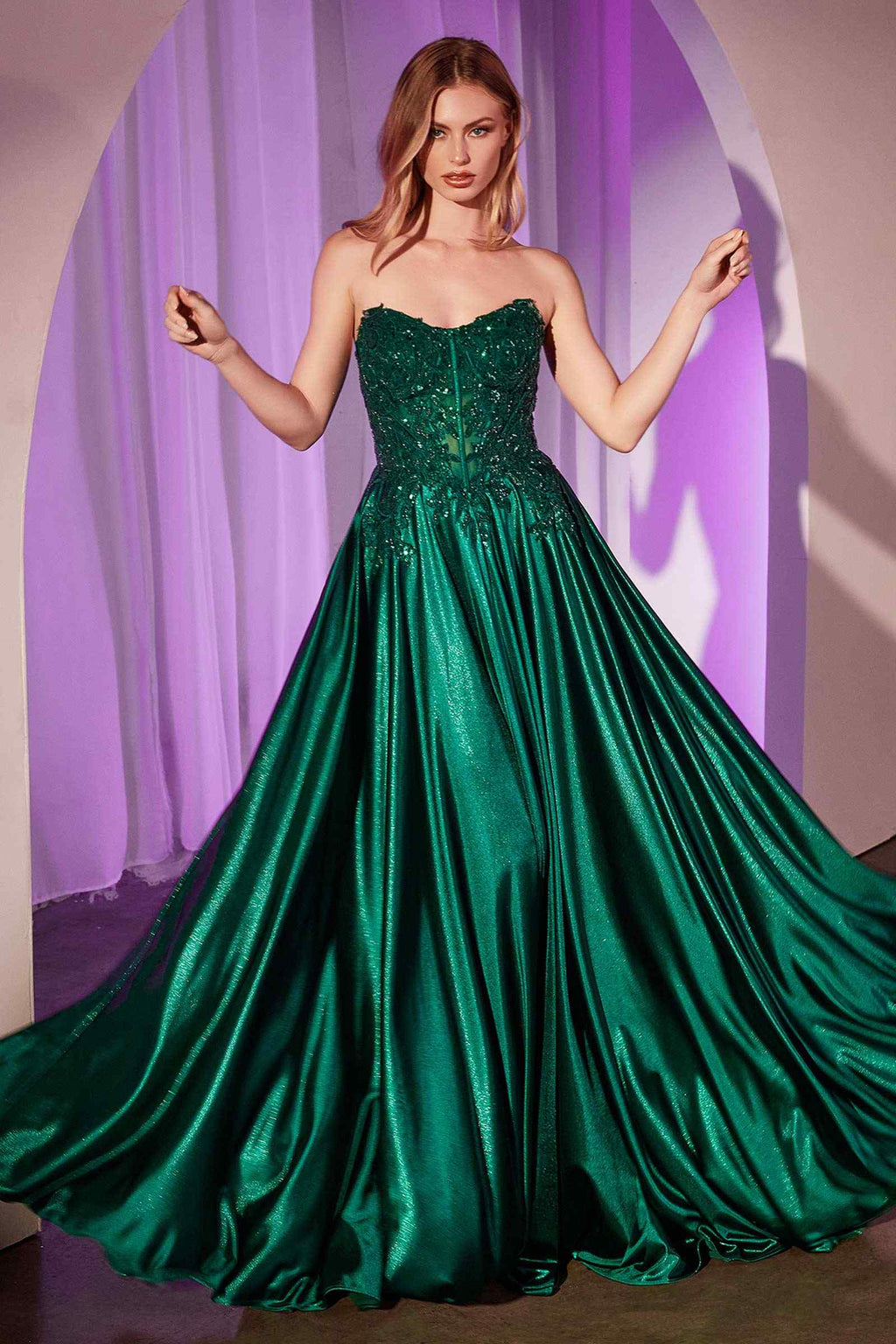 Dress Off The Shoulder Lace & Satin A-Line Prom Gown