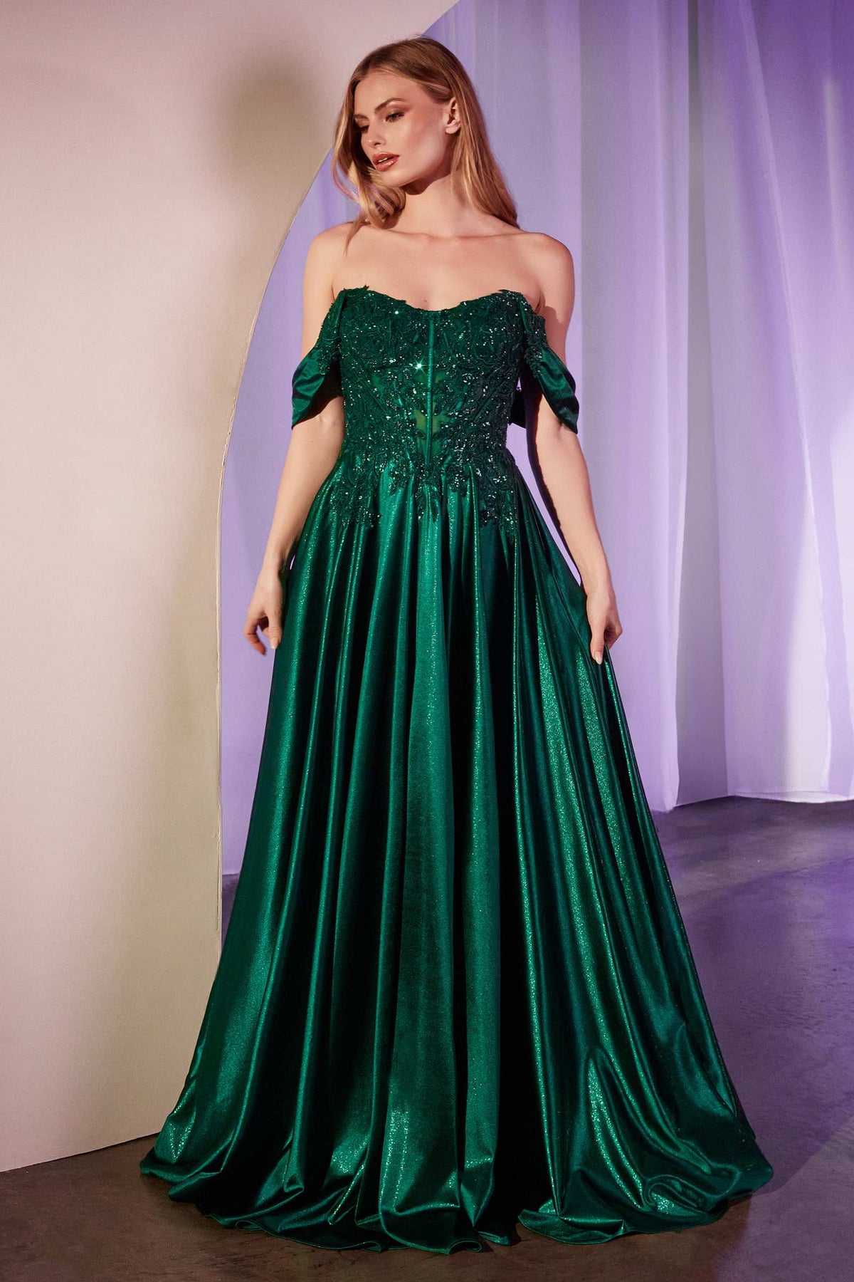 Dress Off The Shoulder Lace & Satin A-Line Prom Gown