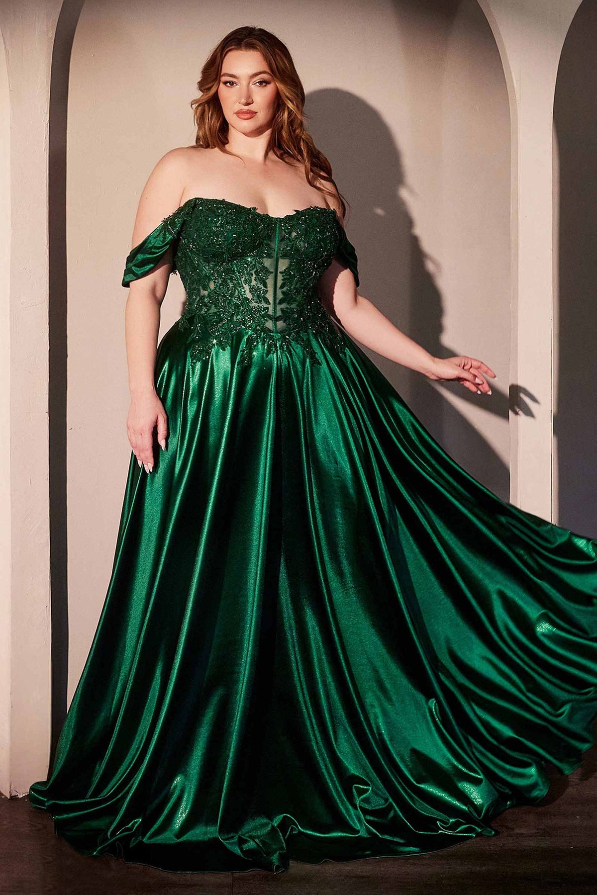 Dress Off The Shoulder Lace & Satin A-Line Prom Gown