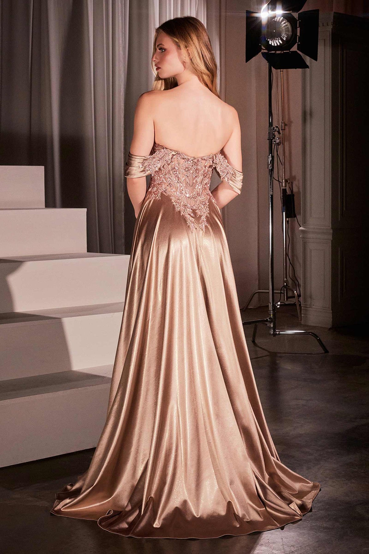 Dress Off The Shoulder Lace & Satin A-Line Prom Gown
