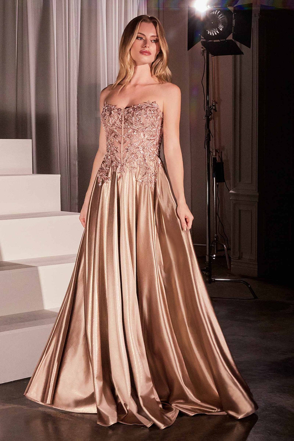Dress Off The Shoulder Lace & Satin A-Line Prom Gown