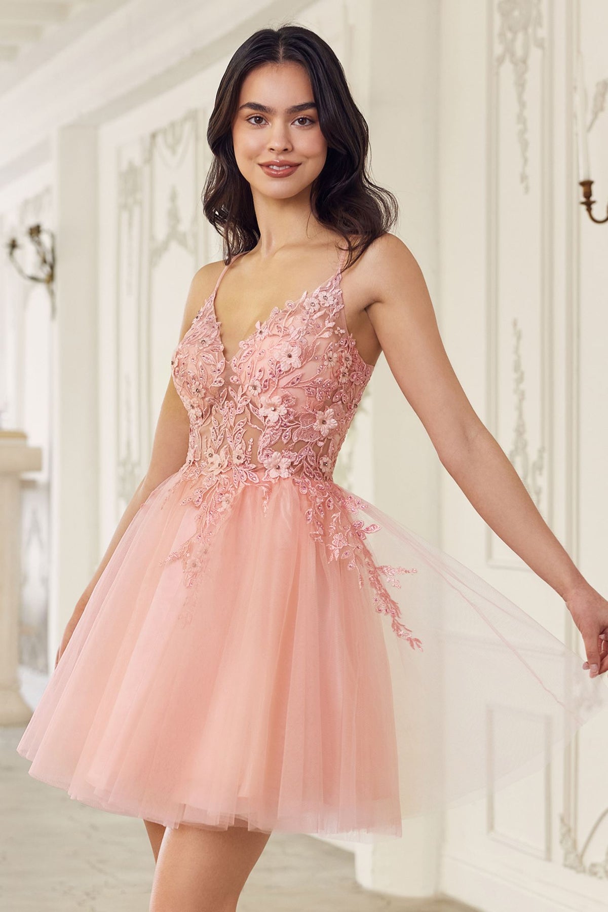 Line Layered Tulle Short Dress