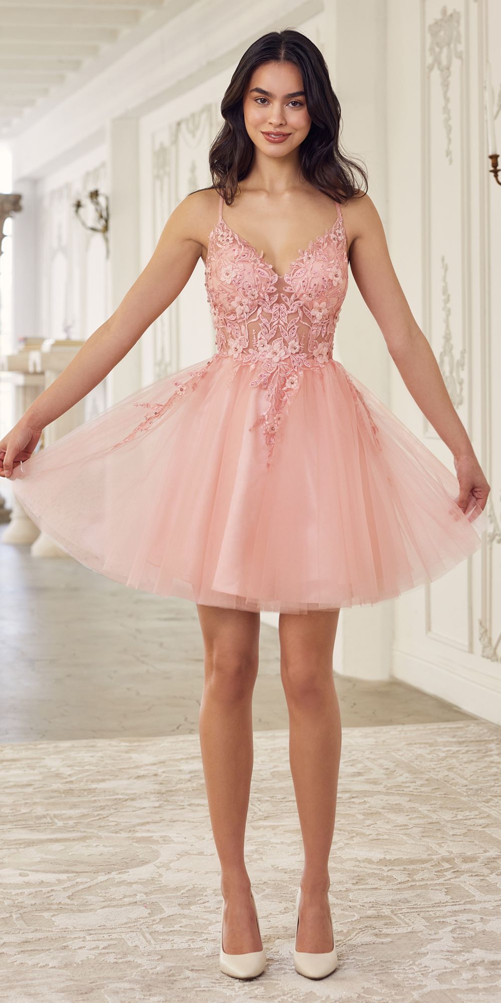 Line Layered Tulle Short Dress
