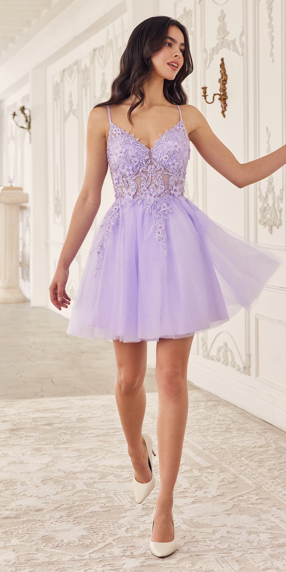 Line Layered Tulle Short Dress